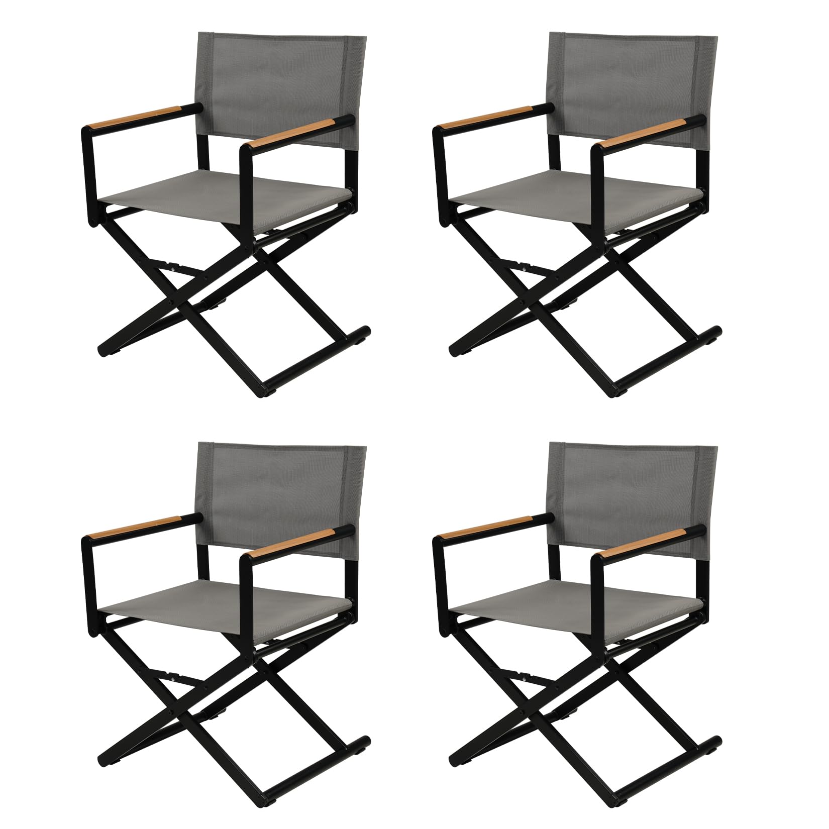 Grand patio Extra-Wide 4-Pack Directors Chairs, Folding Dining Chair Set of 4 with Sling, Woodgrain Armrests, Outdoor, Gray