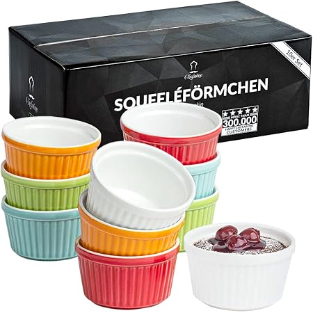 Ramequins 4Oz, Ramequins à Crème Brûlée Allant au Four, Plats à Soufflé Peu Profonds en Céramique pour la Cuisson de la Crème - Maison