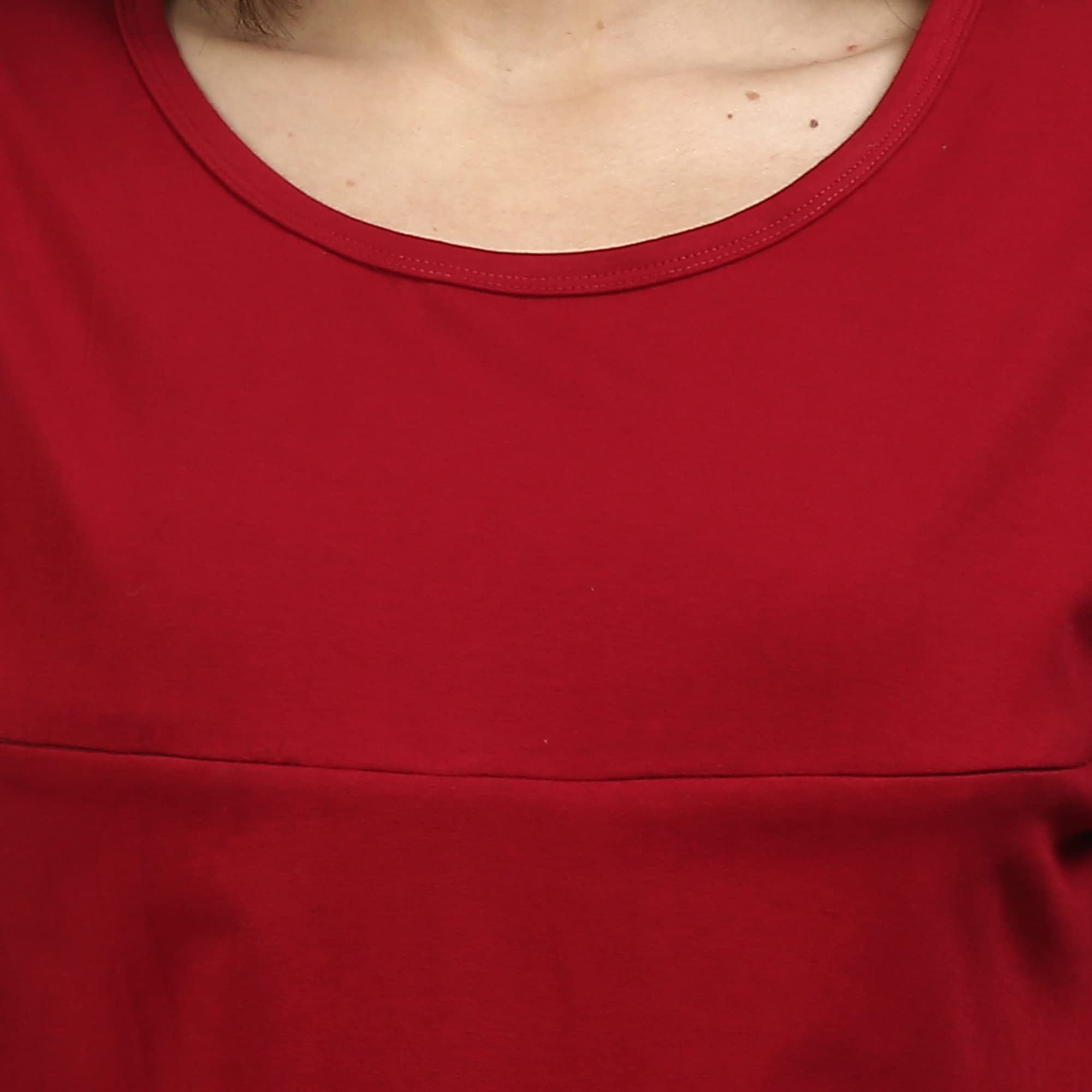 Sillyboom Premium Cotton Solid Women's Pregnancy Maternity Feeding T-Shirt, Nursing Top Tee Round Neck Half Sleeves T-Shirt for Pregnant Women (Maroon, L) 3