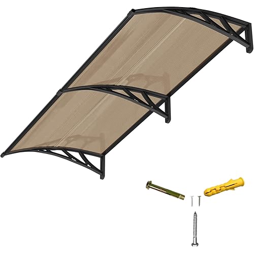 Door Awning,Awning for Door Entrance with Polycarbonate Cover,Shields Windows,Patio & Exteriors from Sun/Rain/Snow Brown 24x48in/60x120cm