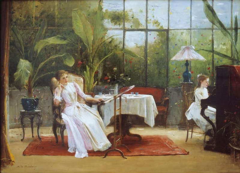 Décoration salon fille au piano pour remplacer les cadres vides et tristes