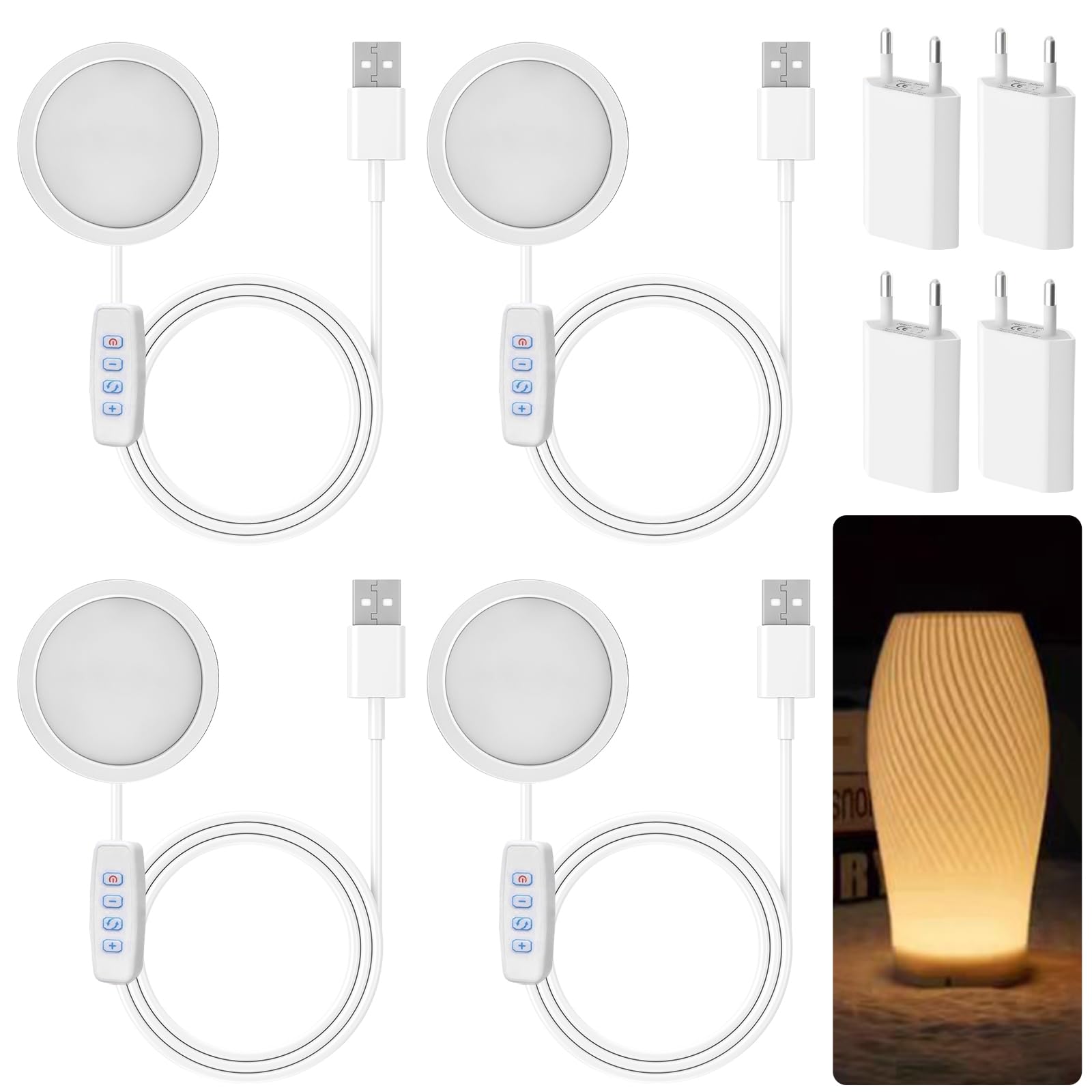 Zestaw 4 lamp LED do drukarki 3D do Bambu Lab A1/A1mini/P1S/P1P/X1C, 2 W Bambuolab 3D, akcesoria do drukarki 3D, zestaw "zrób to sam", lampka nocna, modele druku 3D, akcesoria z adapterem USB