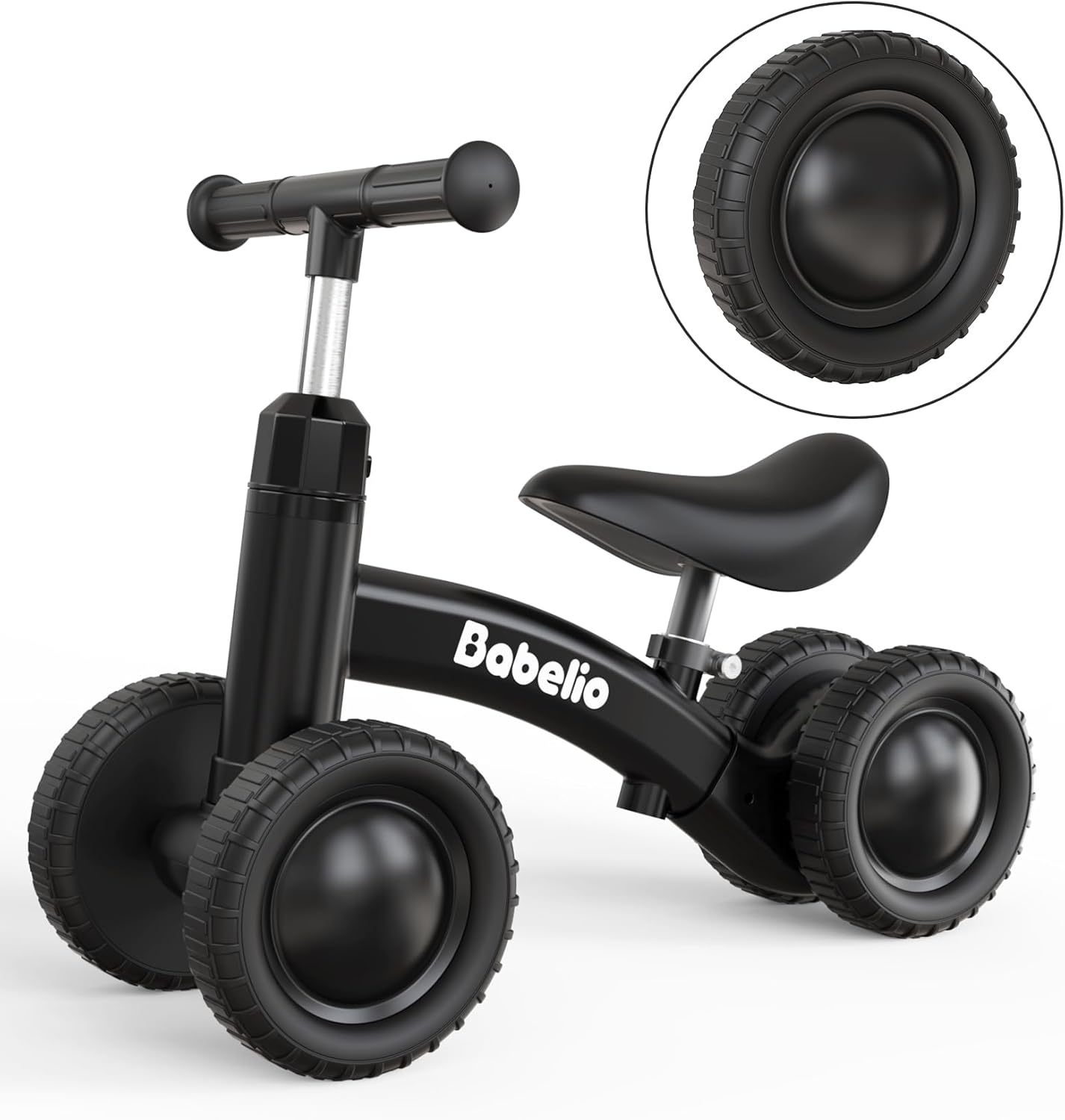 BABELIO Baby Balance Bike for 1 Year Old Boys Girls, 10-36 Month Toddler Balance Bike, 4-Wheel Off-Roader Design, Adjustable Seat & Handlebar - red