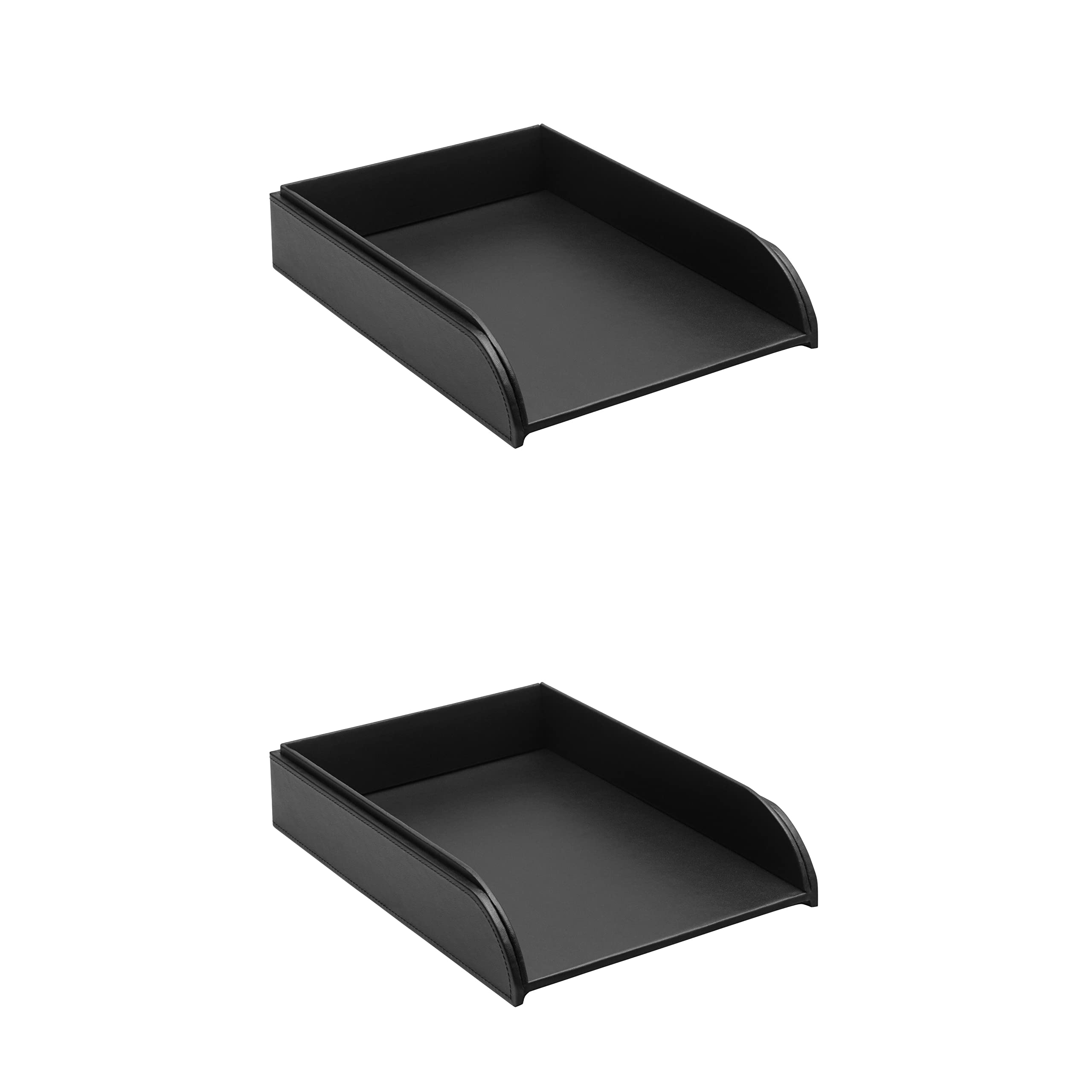 OSCO Faux Leather Letter Tray A4 – Stackable Desk Organiser, Black, 2-Pack, 6.3×24.5×33.1 cm