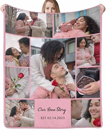 Miniatura 7 de M YESCUSTOM Manta personalizada con texto fotográfico, manta de franela personalizada para cumpleaños, Navidad, para familiares, parejas, amigos,