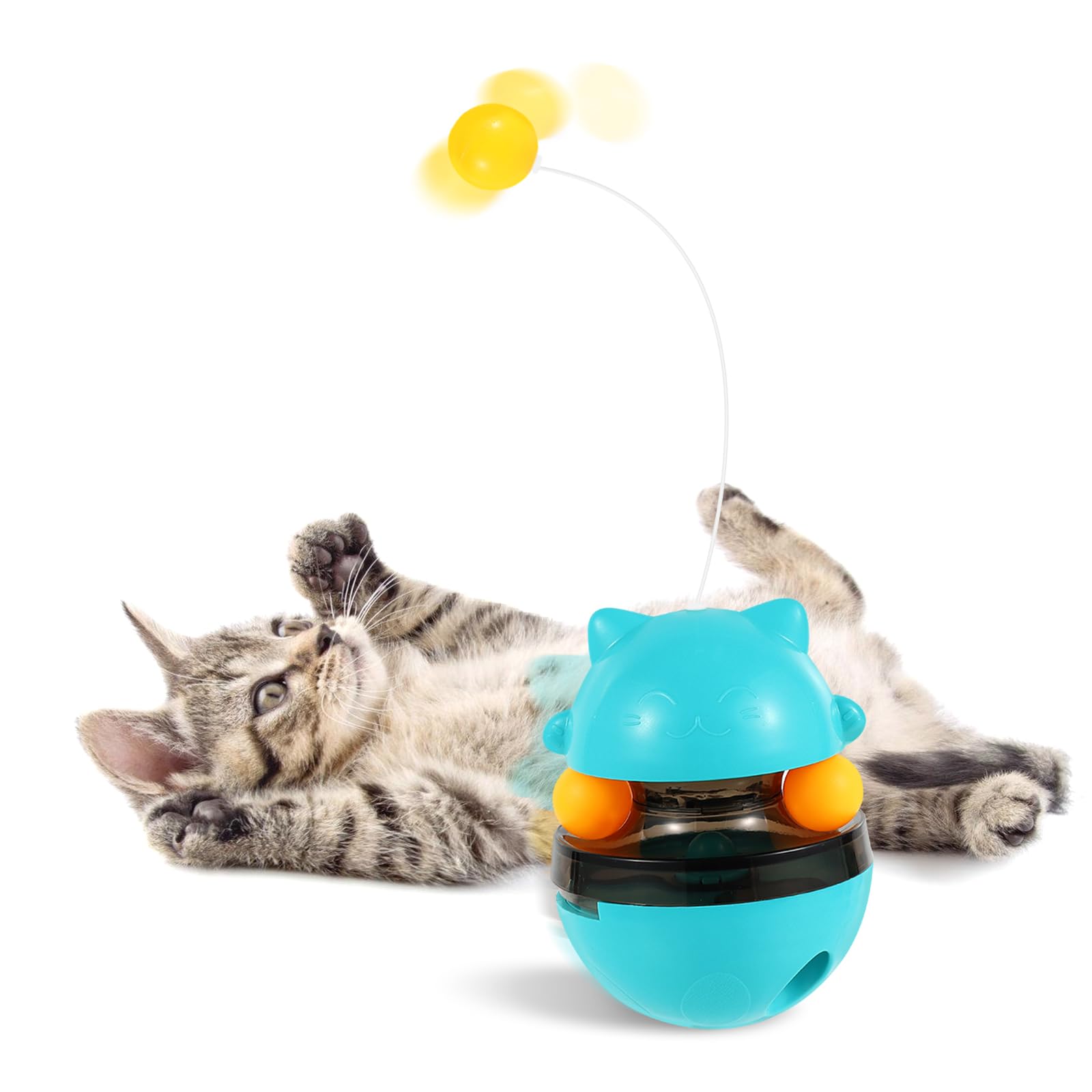Chiluxendo Interaktives Katzenspielzeug Selbstbeschäftigung, 3 in 1 Katzen Spielzeug, Intelligenzspielzeug für Kitten, Katzen-Leckerli-Spender, Tumbler Katzenfutterspender Spielzeug (Blau)