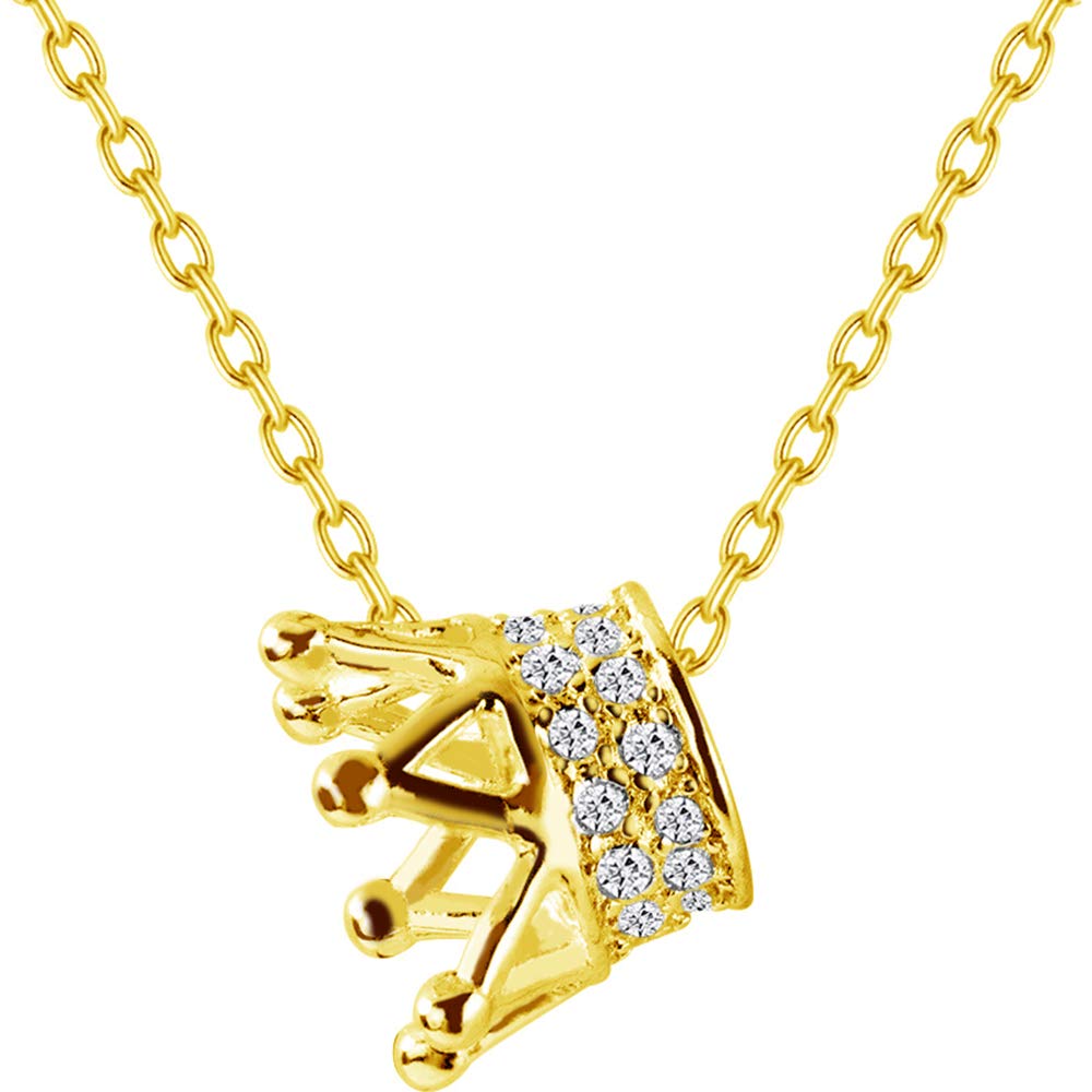 Princess Crown Charm Necklace for Women Girls 925 Sterling Silver Delicate Cute Crystal CZ Queen Royal Tiara Pendant Luck Choker 18" Silver Chain