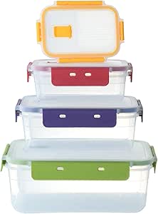 KINGBON 4 stuks voedselopslagcontainer, BPA-vrije plastic voedselcontainerset met deksels, luchtdichte nestcontainerset voor magnetron, koelkast, vaatwasmachinebestendig (rond