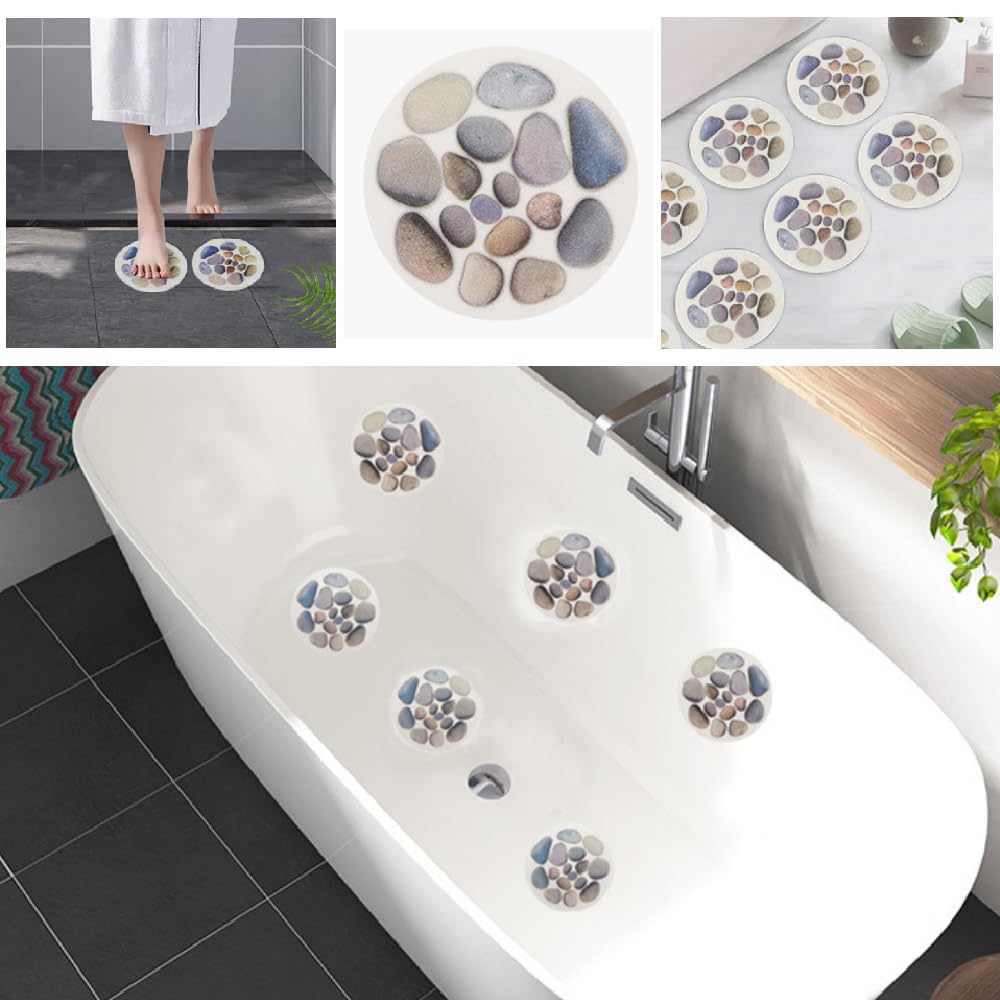 8 Stuks Badstickers Rond Zelfklevende Antislipstickers Diameter 15 cm Steenpatroon Badkuip Badkamer Vloer Stickers met Schraper Gereedschap