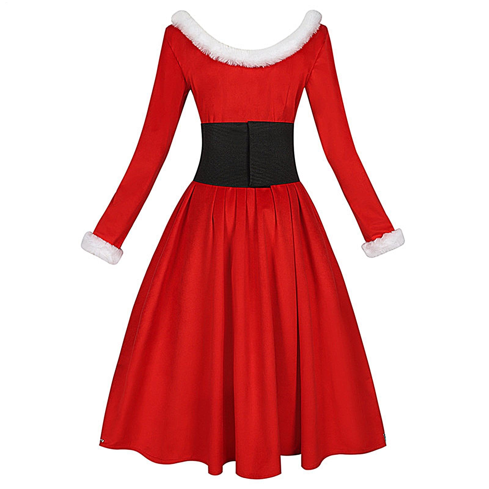Costume da donna, vestito natalizio vintage, a maniche lunghe, per Natale, San, anniversari