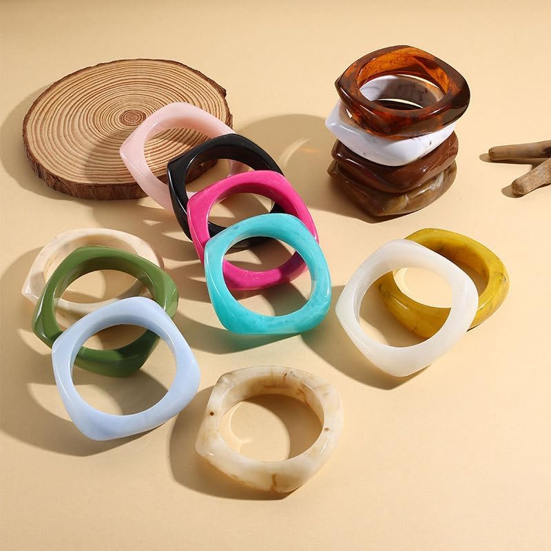 Caiyao Colorful Acrylic Resin Bangle Bracelet Wristbands Tortoiseshell Acetate Plate Cuff Bracelet Vintage Wide Irregular Geometric Plastic Bracelet for Women Teen Jewelry - Image 2