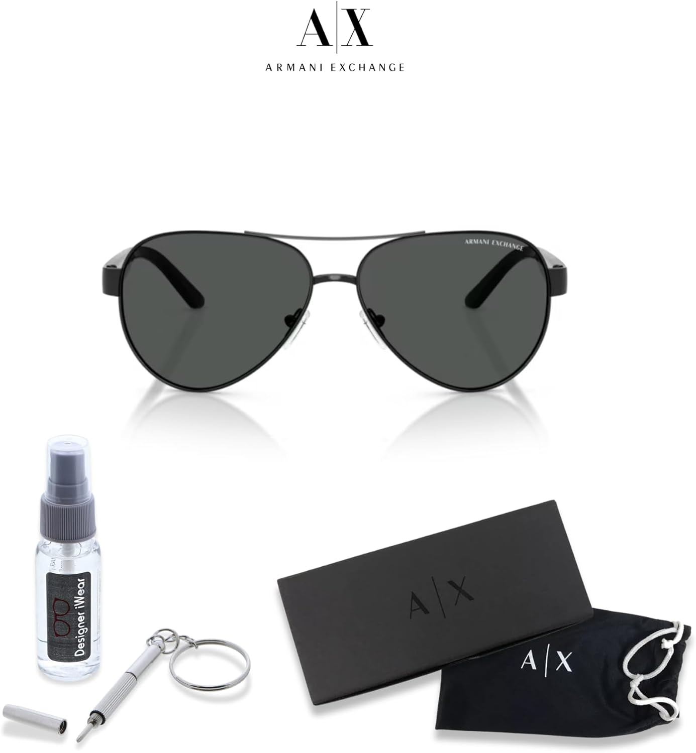 Armani Exchange AX2034S Aviator Sunglasses for Men +BUNDLE with ACCESSORY EYEWEAR KIT