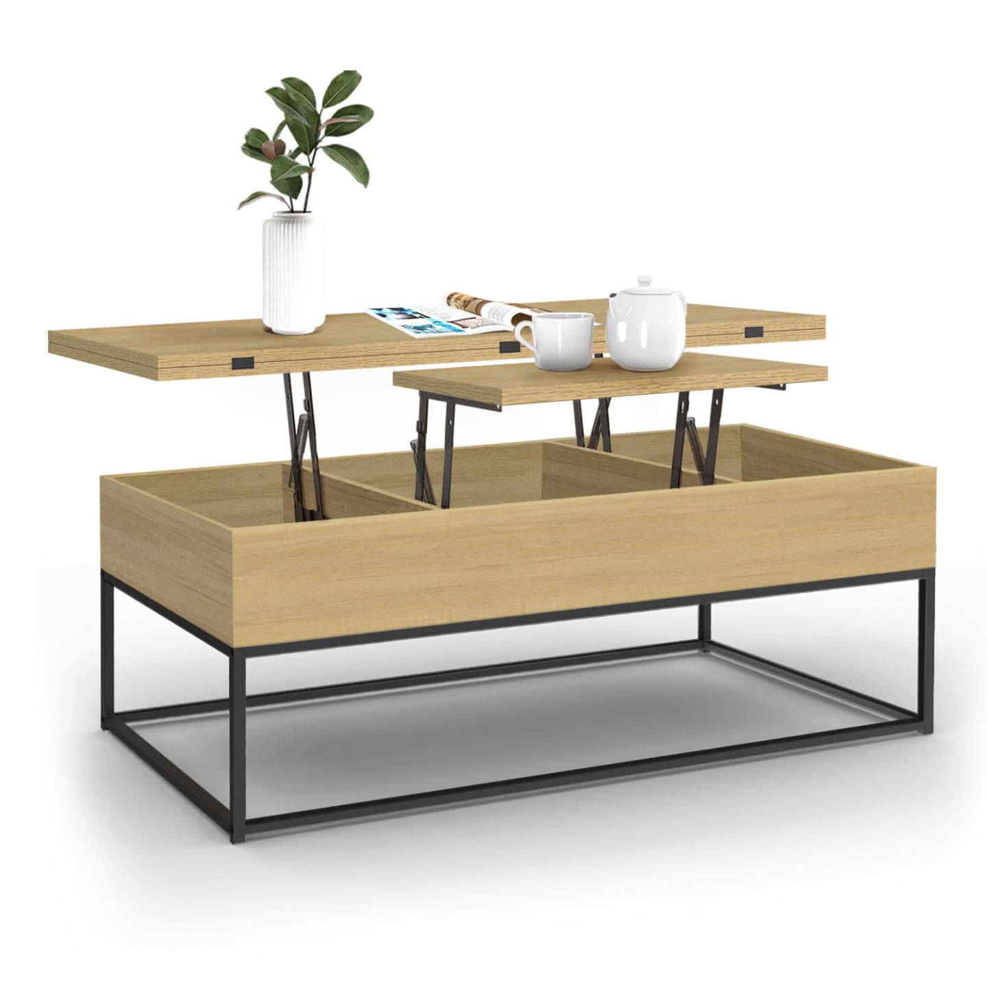 IDMarket – Mesa baja rectangular elevable Convertible en mesa de comedor Detroit Design Industrial