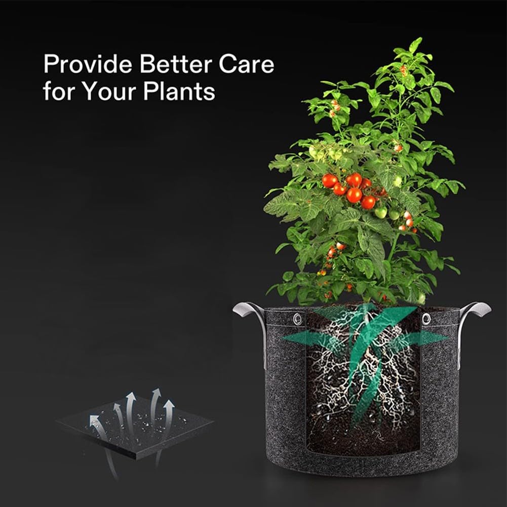 Sacs de culture pour plantes fabriqués à partir de tissu non tissé épais avec anneaux polyvalents et poignées renforcées pour une aération et un drainage constants (37,5 l)