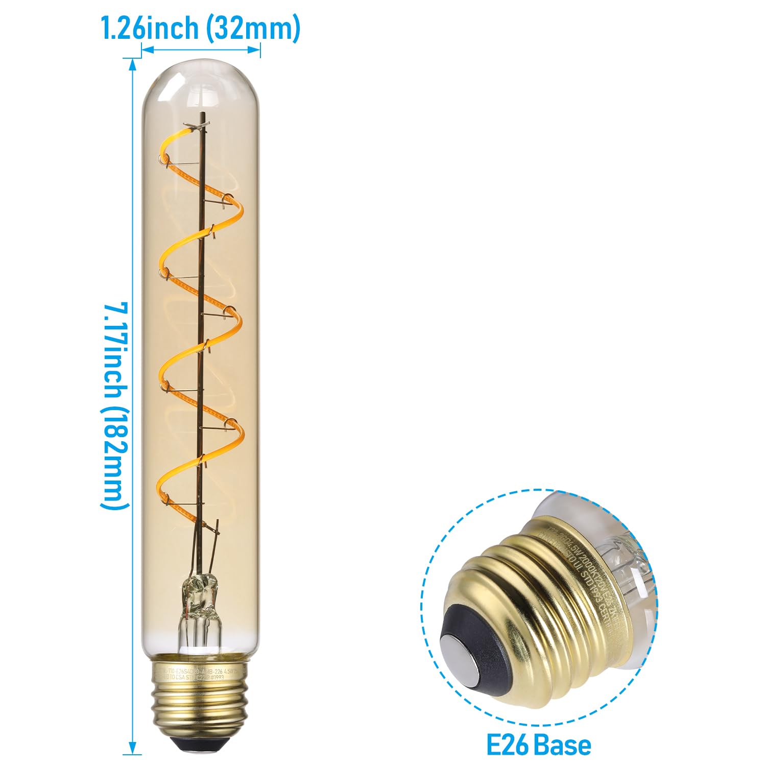 TORCHSTAR LED Vintage Spiral Filament Bulb T10 4 5W 7 17inch Long Tubular Edison Light Bulbs E26 Base — view 4