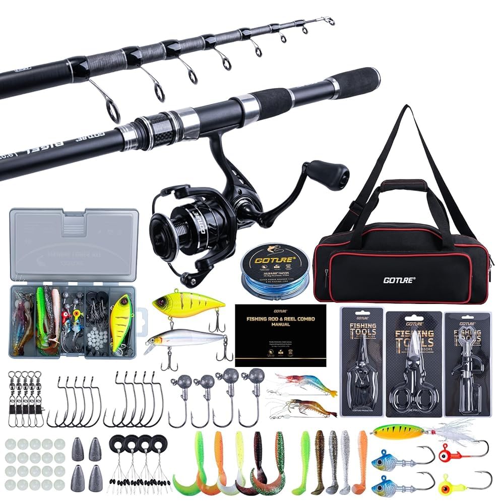 Goture Telescopic Spinning Fishing Rod & Reel Combo w/Carrier Bag