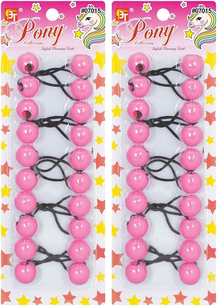 Beauty Town 20PCS Bubble Ponytail Holders – 20mm Twin Bead Hair Ties for Girls & Kids – Colorful Elastic Hair Accessories for Braids & Pigtails (Pink)