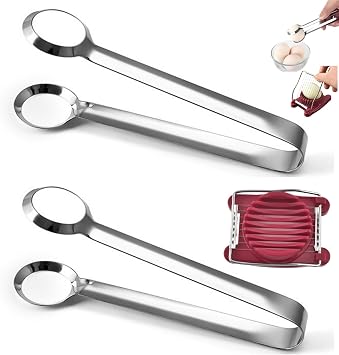 2-Piece Multifunctional Stainless Steel Boiled Egg Tongs with 1 Piece Egg Slicer Kitchen Cooking Tools & Supplies