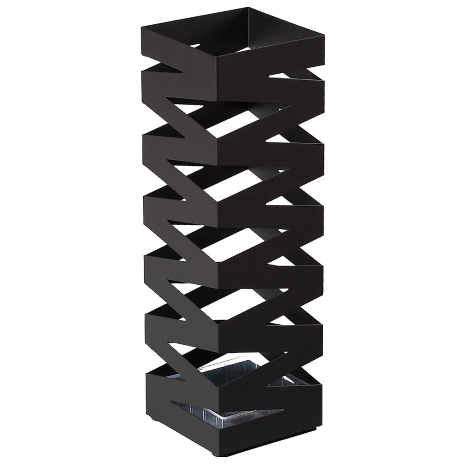Porte-parapluie en métal noir 15x15x49 cm avec égouttoir amovible