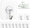 AEE® 10 Pieces Transparent Wall Hanger Non-Waiting Strong Adhesive Behind Door Bathroom Kitchen Organizer Metal Hook Hanger