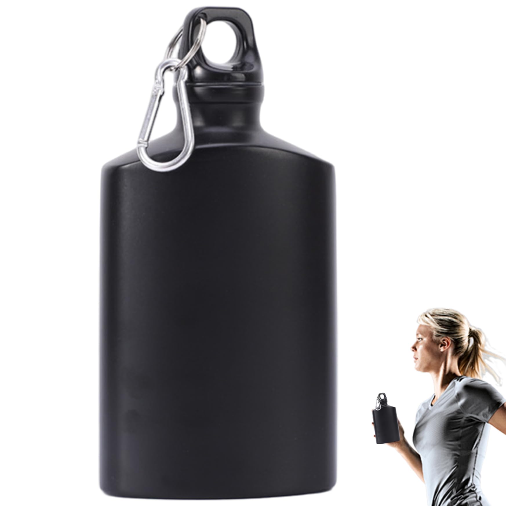 Pineeseatile Black Water Canteen, 500Ml 4X6 Inch Portable Lightweight Leakproof Flat Water Bottle With Clip For Outdoor, Camping Accessories For Daily Use