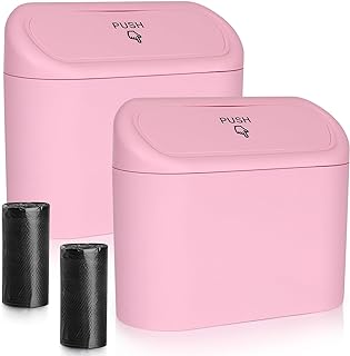 Accmor Car Trash Can with Lid, 2 Pack Pink Mini Vehicle Trash Bin Dustbin Garbage Organizer Holder with Trash Bag, Small Hanging Leakproof Auto Storage Bag Container for Car SUV Home Office