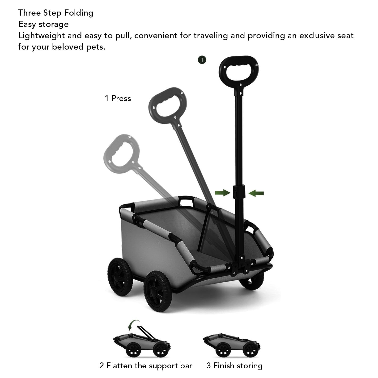 Faltbarer Haustier Kinderwagen 4, Multifunktionaler Ziehwagen Faltkarren Klapper Kinderwagen mit 45 Neigungdesign für den Außenbereich (Alomejorkwc1od0u92-12)