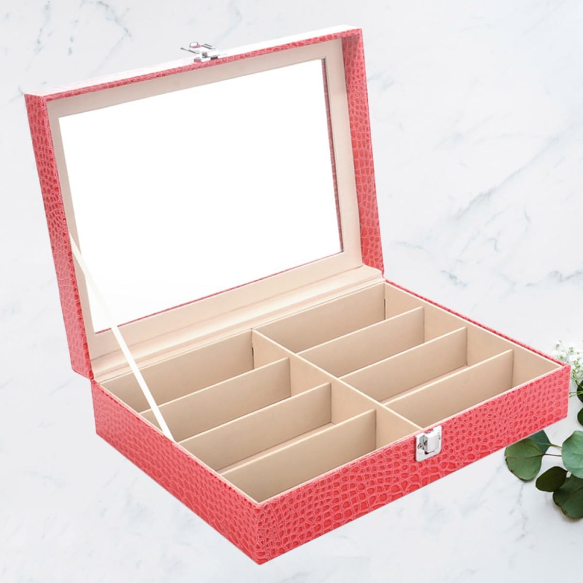 GALPADA 8 Slotów Wzór Ziarna Krokodyla Okulary Przeciwsłoneczne Schowek Na Okulary Skórzane Etui Na Okulary Gablota Do Przechowywania Organizer Do Przechowywania (rosy)