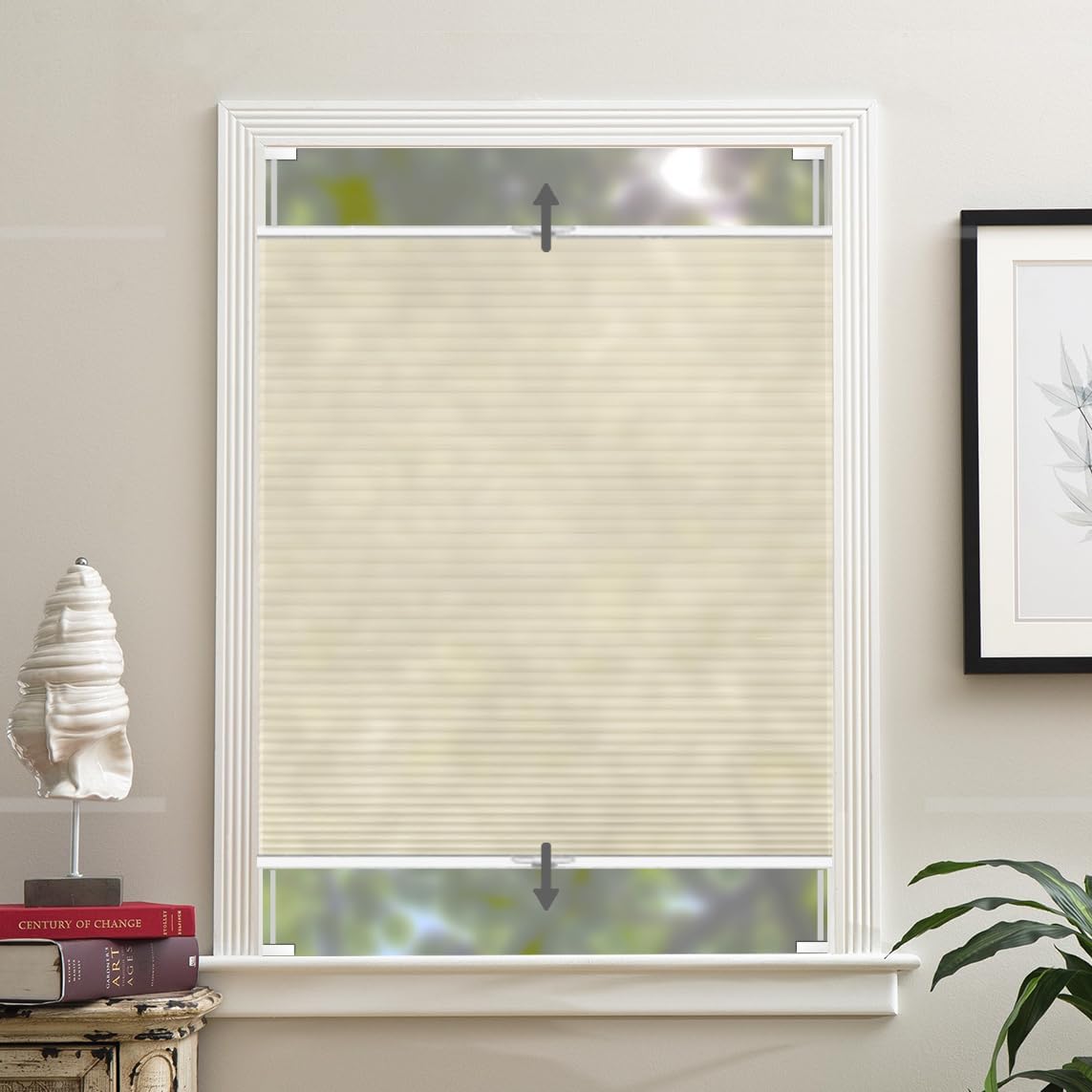Flamax Custom Size Tension Holding Top Down Bottom Up Cellular Shades,Light Filtering & Privacy Top Down Blinds,Electricity-Saving & Noise Reduction Top Down Bottom Up Cellular Shades, 30" W x 72" H 30" x 72" 05- Light Filtering- Beige