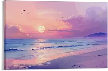 Amazon.co.jp: 絵画 パステル調のシーンとビーチの夕日 アートパネル Amazon.co.jp: 絵画 パステル調のシーンとビーチの夕日 アートパネル