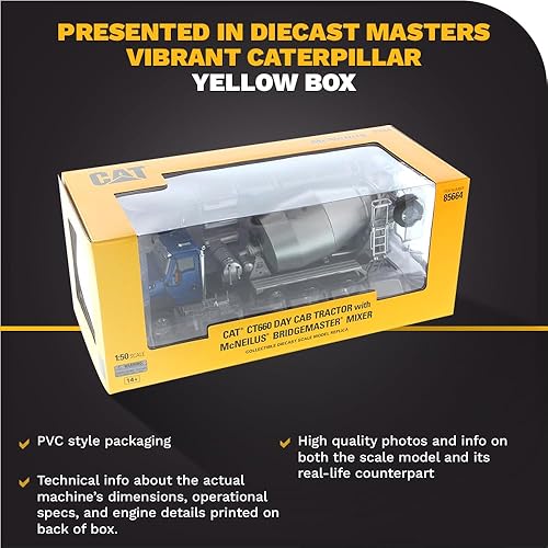 Miniatura 6 de Diecast Masters Tractor de cabina de día Caterpillar CT660 a escala 1:50 con mezclador de hormigón McNeilus | Serie de transporte Cat Trucks &