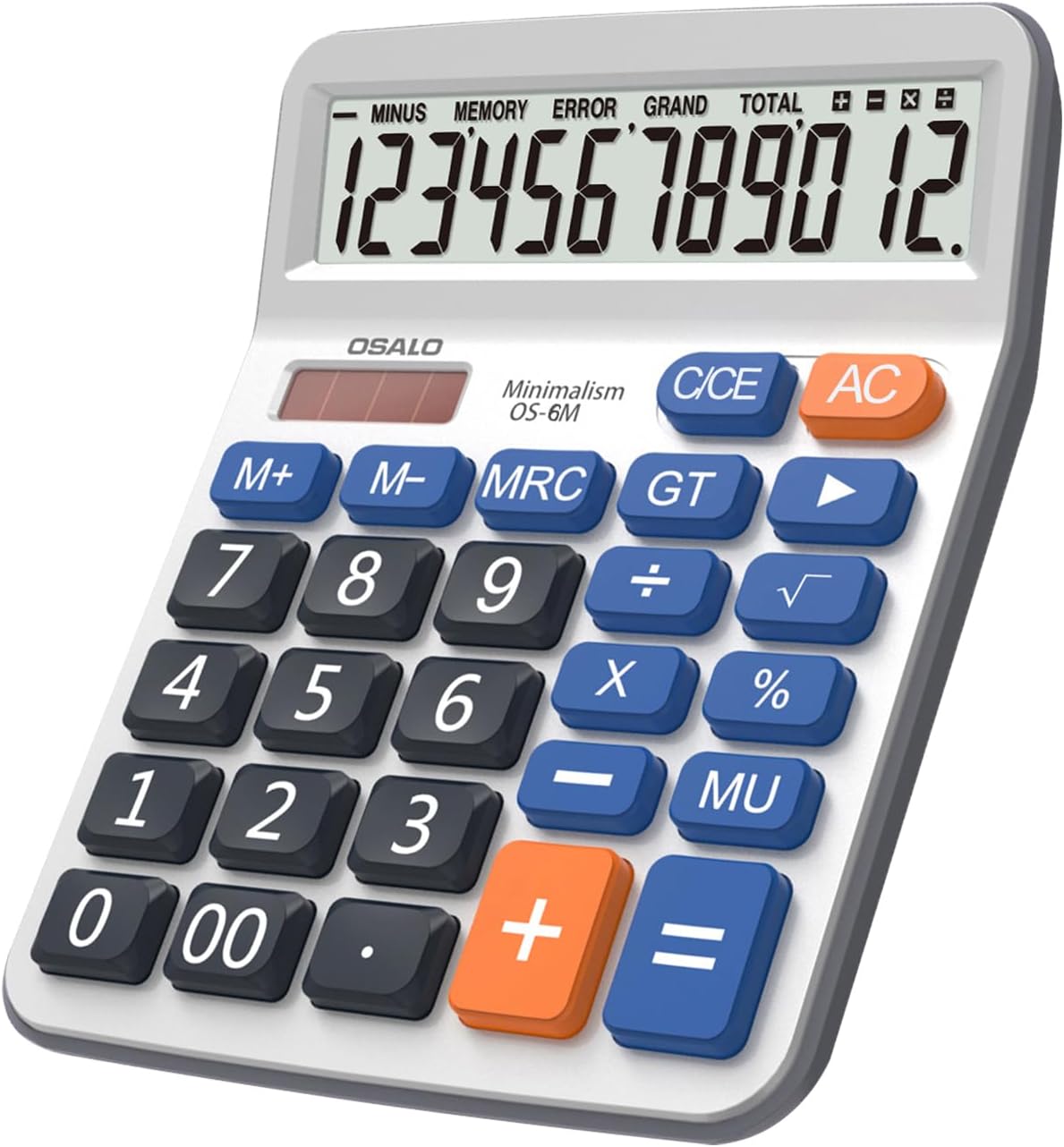 pendancy Desktop Calculator Large LCD Display 12 Digit Number Handheld Portable Pocket Basic Calculator with Big Soft Sensitive Button, Battery and Solar Powered, for Office Home School Use(OS-6M)