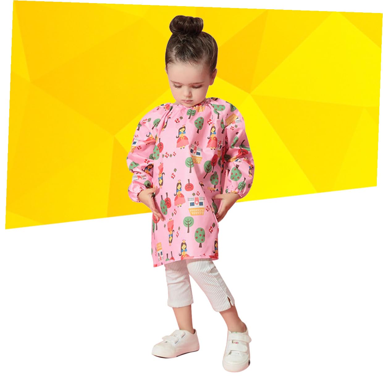 ERINGOGO Grembiule per Bambini in Poliestere Rosa Maniche Lunghe, Facile da Pulire e Riutilizzabile, per Pittura e Attività Artistiche, Taglia S