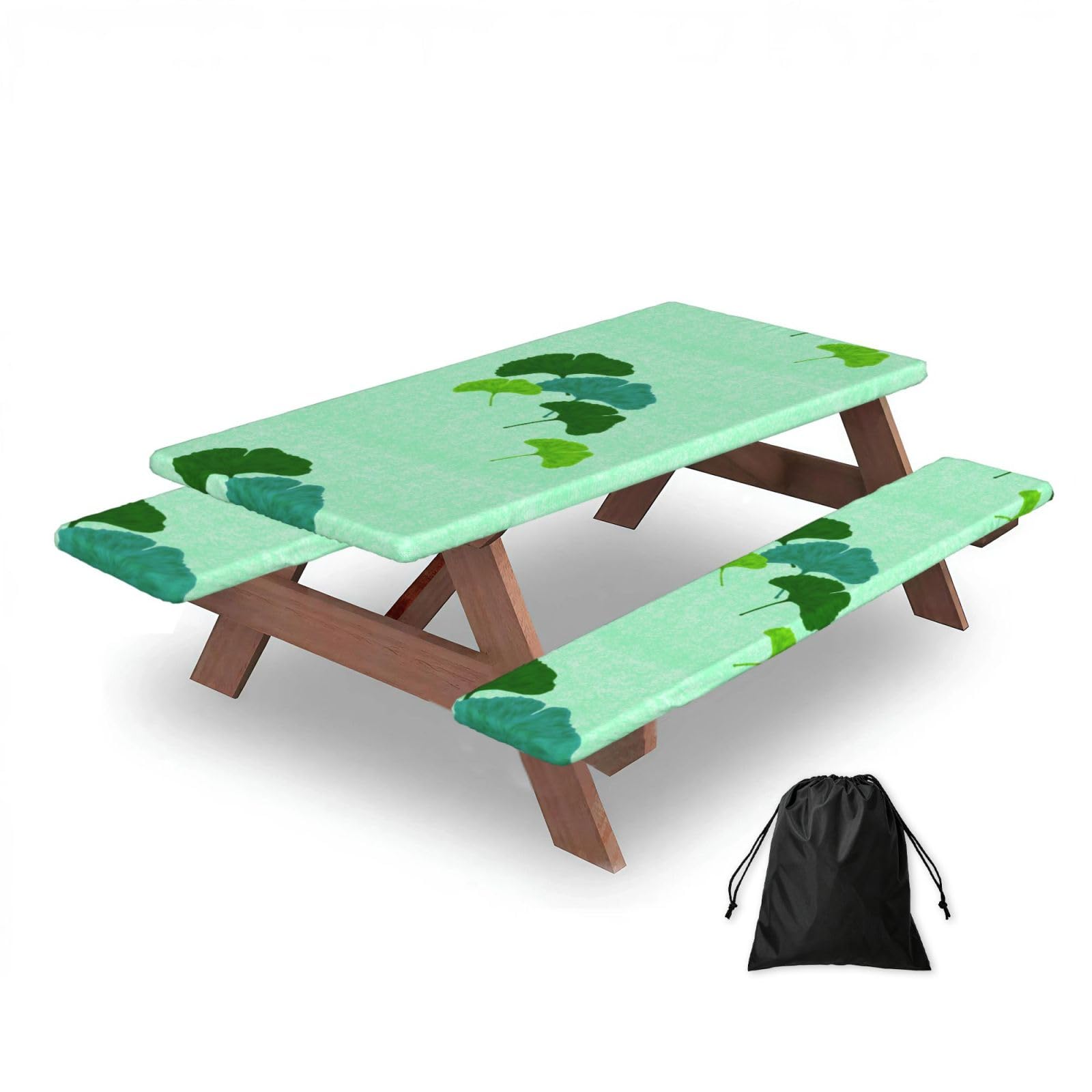 Dopklna As Picture Watercolour Ginkgo Biloba Leaf, Picnic Table Cover With Bench Covers -Waterproof Elastic Fitted Tablecloth For Garden Camping Patio 76X152cm