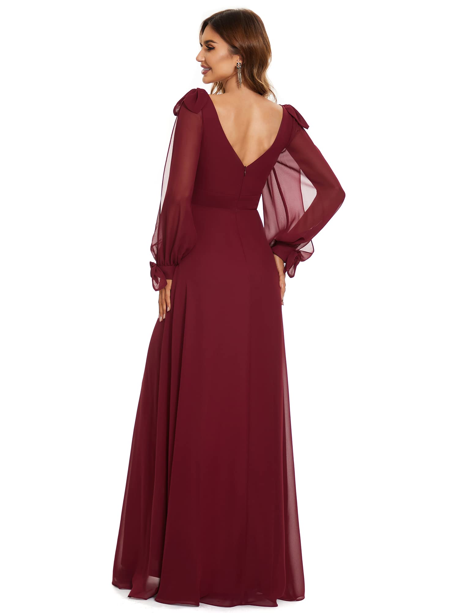 Ever-Pretty Vestido de Fiesta sin Respaldo Corte Imperio Escote en V Abertura Largo para Mujer Chiffón Elegantes 80116