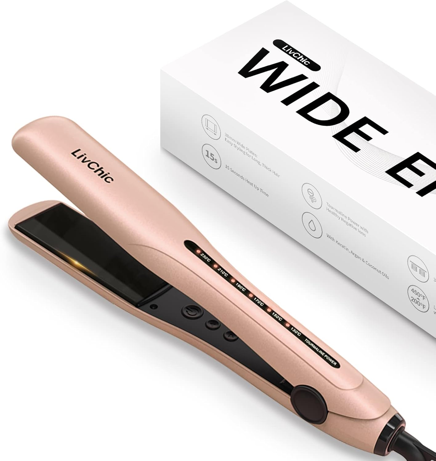 Professional Hair Straightener Ceramic Tourmaline Flat Iron Straightens and Curls 2 in 1 Adjustable Temp up to 450℉ Avoid Snagging