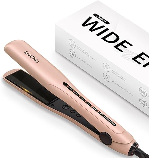 Hair Straightener for Thick Hair, LivChic Wide Enough Flat Iron 1.5 Inch Hair Straightener Professional 15s Instant Heatin...