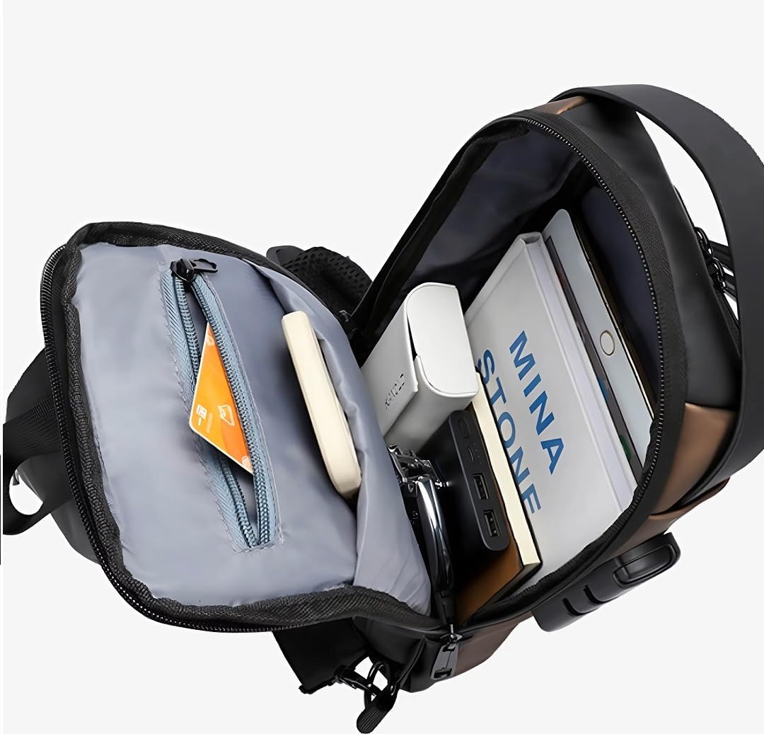 Anti-Theft Sling Bag for Men & Women | USA Flag Chest Shoulder Backpack | Waterproof Crossbody Daypack with USB Charging Port & Lock | Daily use, Travel, Working, Hiking, Cycling. (Grey or Black) - Image 6