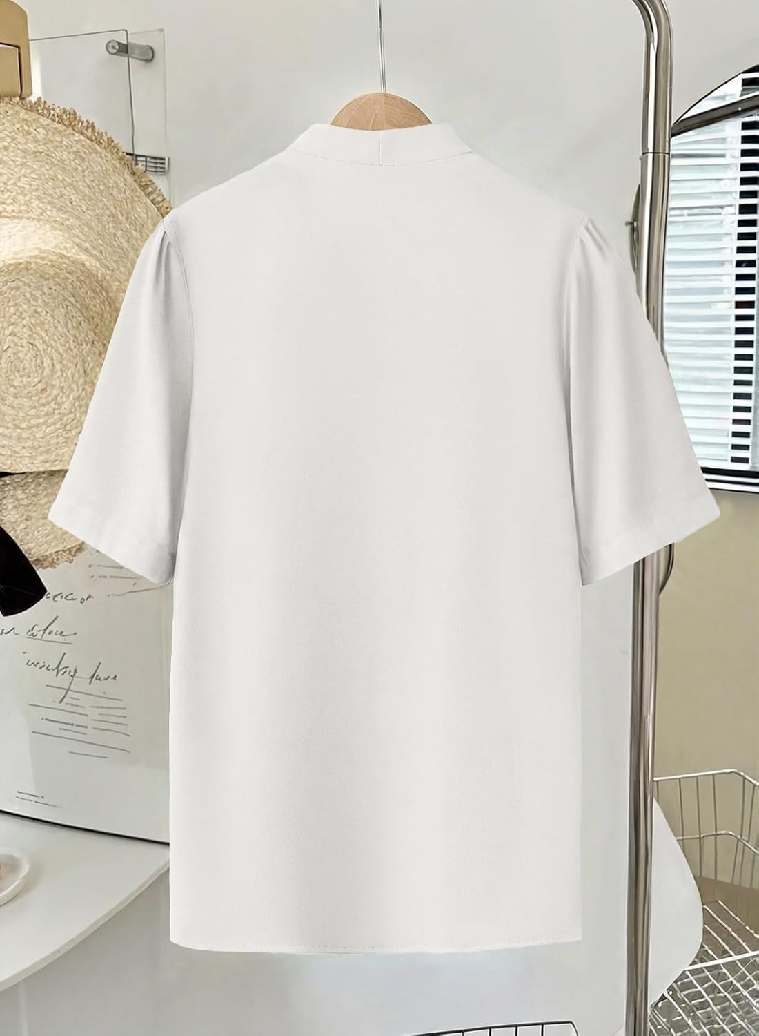 EVALESS Blouses for Women Dressy Casual Summer Short Sleeve Button Down Shirts Business Work Tops - Image 5