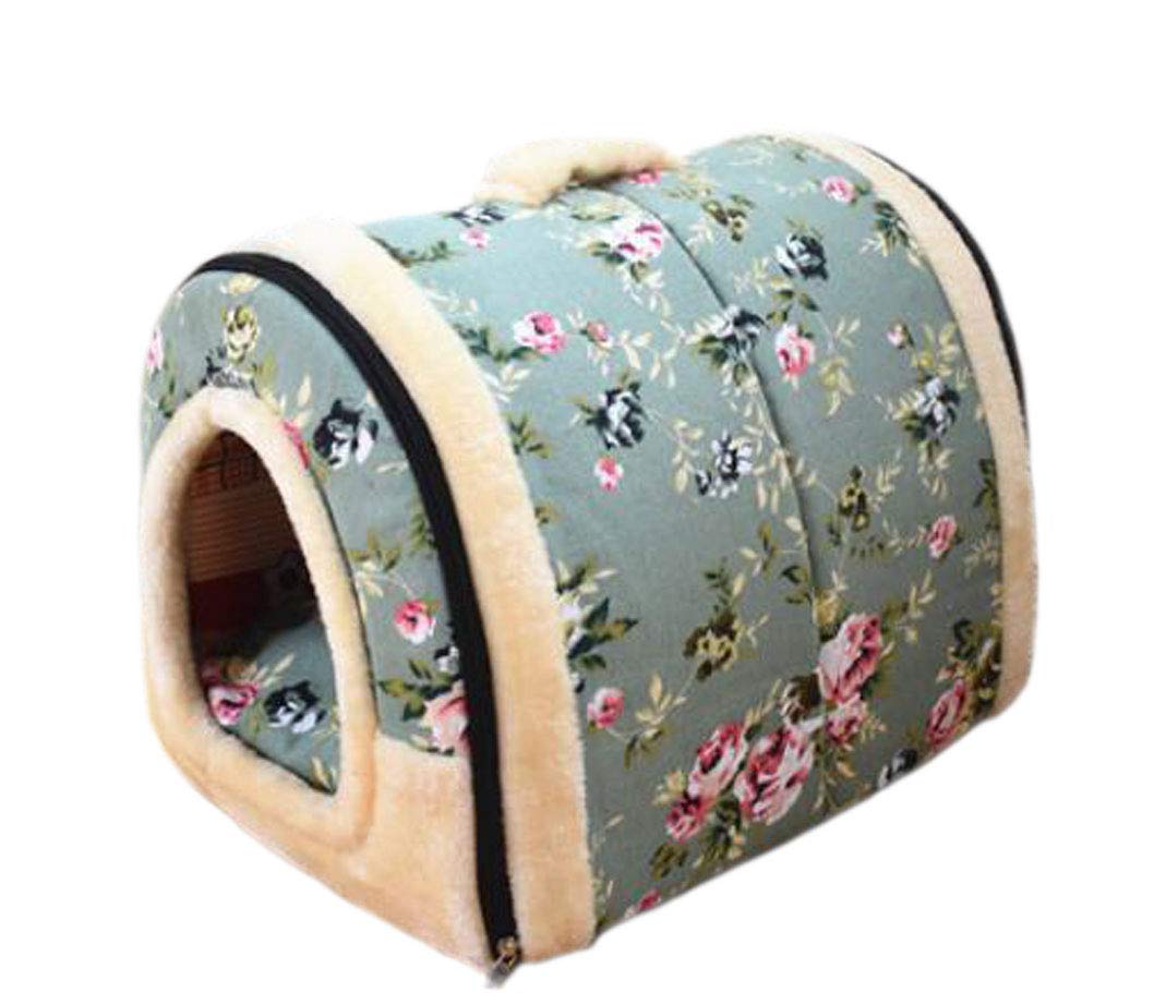 Crasy Shop 2 in 1 Pet House and Sofa, Foldable Dog Cat Bed Winter Soft and Warm Pet House Removable Cushion (6 Patterns, 3 Sizes for you to choose) (Flower Pattern, L)