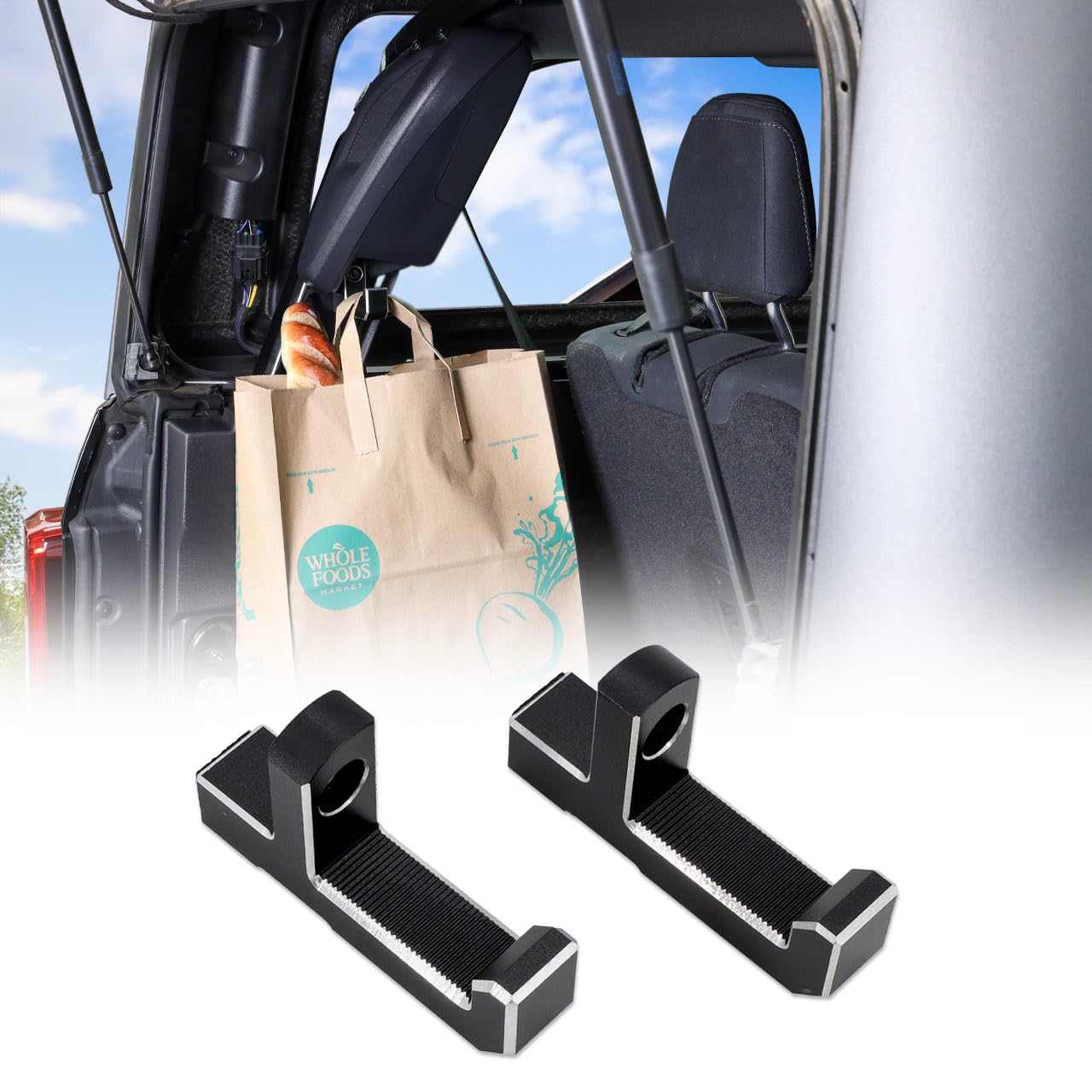IAG I-Line Rear Trunk Grocery Bag Hook (T Shaped, 2 Pieces) for Ford Bronco 2021+ 2/4 Door (Not Sport)