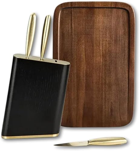 JazzUpCo Juego de cuchillos de cocina alemanes de acero inoxidable con soporte y tabla de cortar de acacia, apto para lavavajillas, cuchillas Tabla