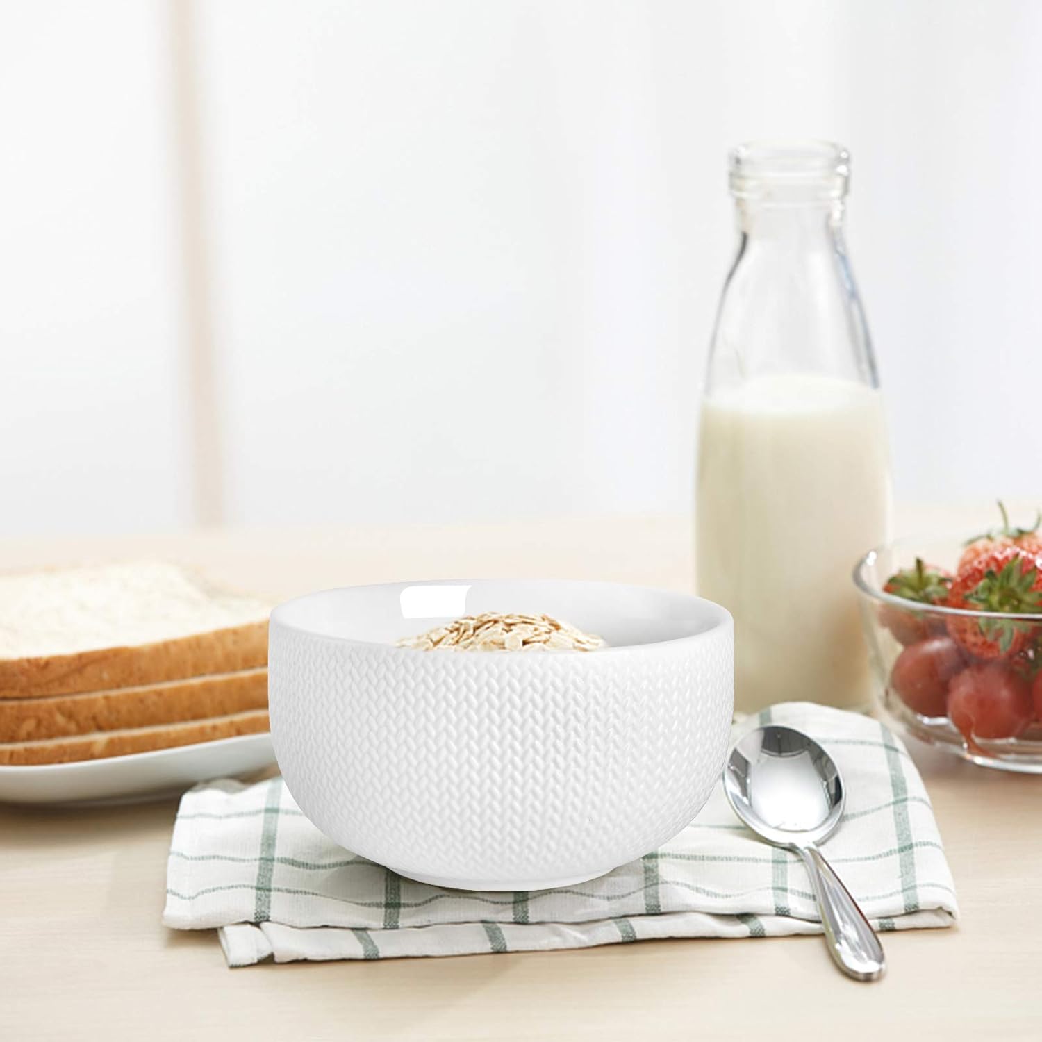 | AVLA 6 Pack Porcelain Bowls, 11 Ounce Ceramic Rice Bowls, Round Ice Cream Bowls for Kitchen, Cereal, Dessert, Textured Pattern, 4.5": Dessert Bowls