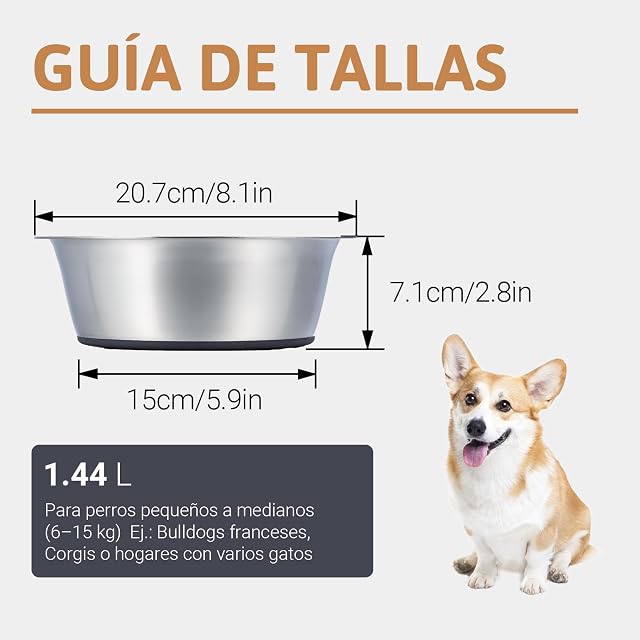 Foto 2 de 7 de PEGGY11 Cuencos para Perros de Acero Inoxidable, Antideslizantes, Parte Inferior de Goma, Grado Alimenticio