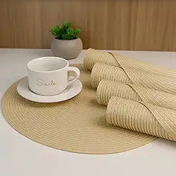 Kit 4 Peças de Jogo Americano Redondo 38cm Mesa Posta Elegante Souplast Jantar Cozinha Café da Manhã Decoração (AREIA 4UND)