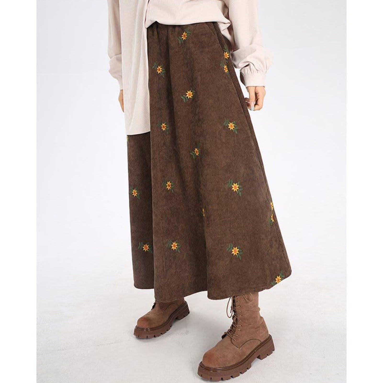 Générique Jupe Femme Ete Elastique pour Élégante A-Ligne avec Poches Jupe Tour Décontractée Bohême Haute Longue Plissée Plage Taille Maxi Vacances en Plage Femme De