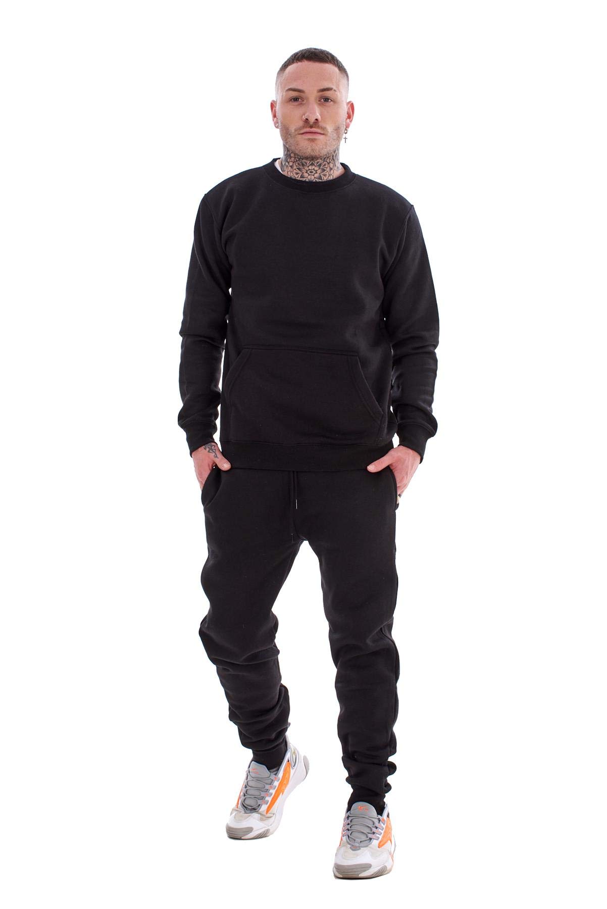 Malay Men's Black Plain Tracksuit Branded Fleece Pullover Sweatshirts Cotton Jogging Bottoms