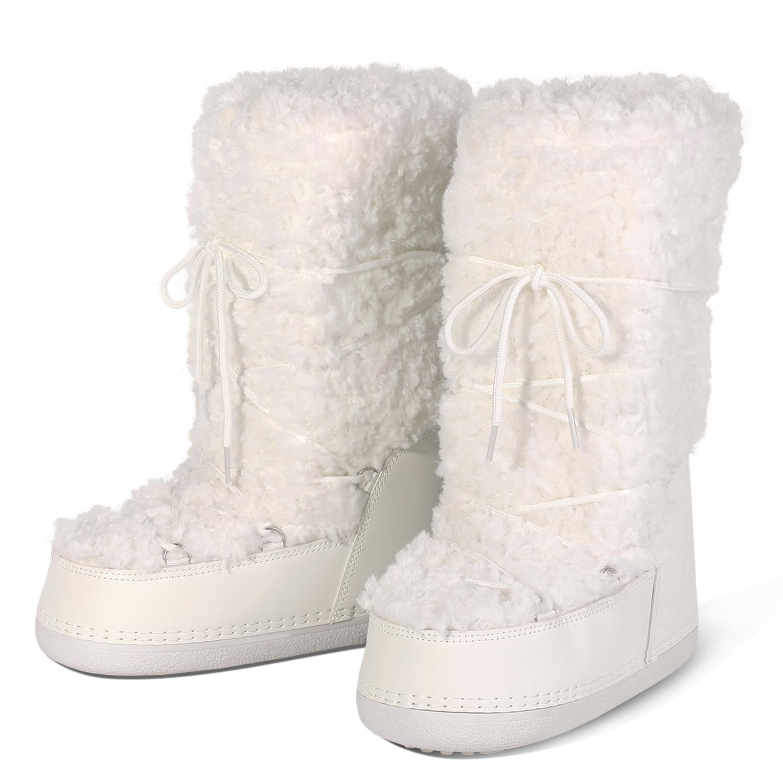 Fuzzy Fur boots for Women - Furry Winter Snow Boots Fluffy Waterproof Mid Calf Boots For Outdoor Flat