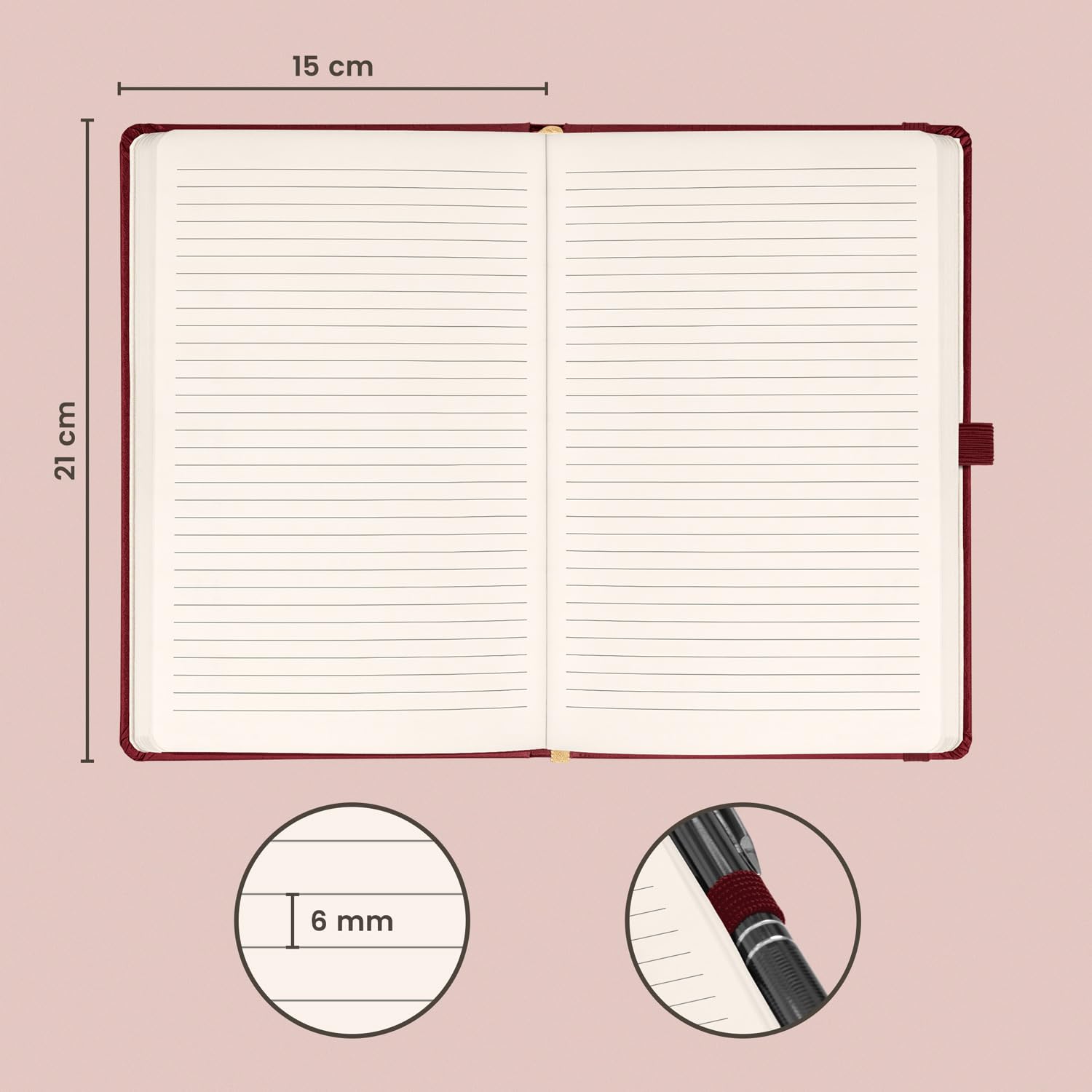 NOTIQUE Taccuino a righe con copertina rigida 15x21cm 192 pagine Bordeaux