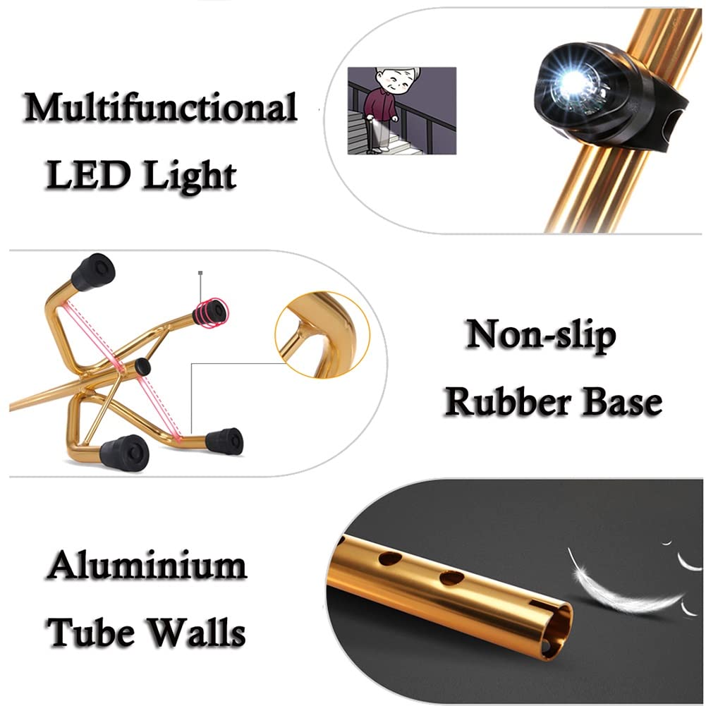 Bastón Cuadrúpedo, Bastón Regulables, Bastón Elegante, Bastón Ligero de Aluminio para Mayores con Luz LED (Color : Green, Size : 71-94cm/28-37)